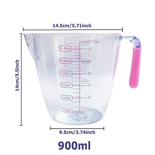 Vaso Medidor de Plástico, Juego de Jarras Medidoras, Vasos Medidores 200 ml 400 ml 900 ml, Jarra Medidora Transparente, para la Medición de Horneado en la Cocina Casera, 3 Unidades de Escala