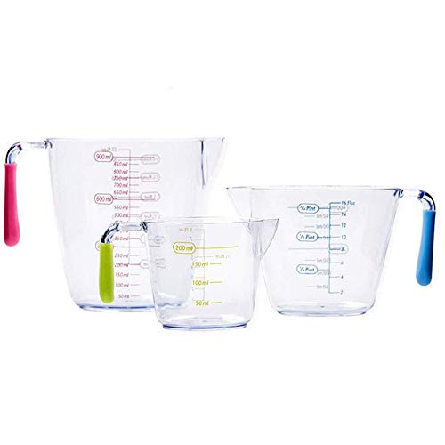 Vaso Medidor de Plástico, Juego de Jarras Medidoras, Vasos Medidores 200 ml 400 ml 900 ml, Jarra Medidora Transparente, para la Medición de Horneado en la Cocina Casera, 3 Unidades de Escala