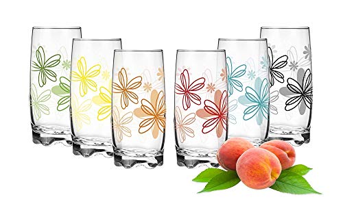 Vasos con diseño de flores, juego de 6 piezas, 350 ml, vasos de agua, zumo con base bonita, vaso grande