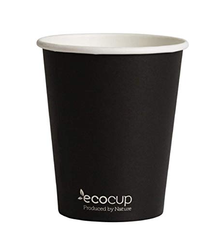 Vasos de Café Desechables, Biodegradables y Compostables- 50Uds 285ml/ 8oz -Materiales 100% Ecológicos: Cartón con Certificado FSC®, Revestimiento de Bioplástico PLA Ingeo™. Negro