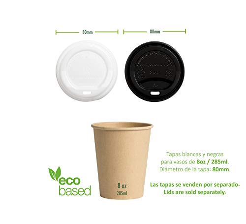 Vasos de Café Desechables, Biodegradables y Compostables- 50Uds 285ml/ 8oz -Materiales 100% Ecológicos: Cartón Con Revestimiento de Bioplástico PLA Ingeo™. Kraft