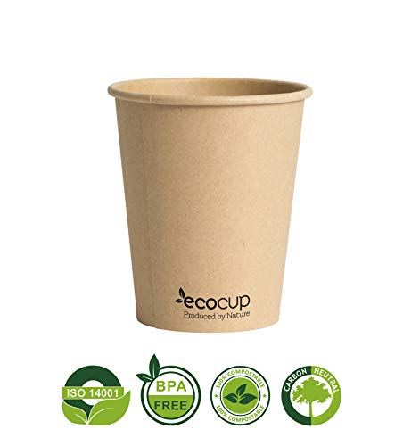 Vasos de Café Desechables, Biodegradables y Compostables- 50Uds 285ml/ 8oz -Materiales 100% Ecológicos: Cartón Con Revestimiento de Bioplástico PLA Ingeo™. Kraft