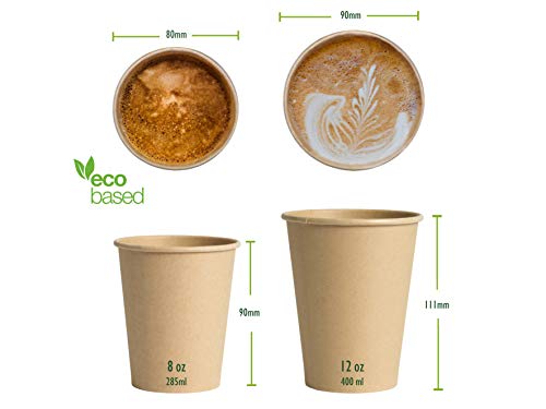 Vasos de Café Desechables, Biodegradables y Compostables- 50Uds 285ml/ 8oz -Materiales 100% Ecológicos: Cartón Con Revestimiento de Bioplástico PLA Ingeo™. Kraft