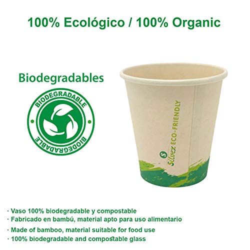 Vasos de Café Desechables, Vasos de Fibra de Bambú Biodegradables y Compostables Material 100% Ecológico Sin Tapa Eco Friendly 50 Unidades de Vaso de Café para Llevar 220 ML 7.4 oz