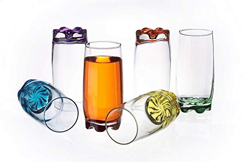Vasos de cristal de 250 ml, juego de 6 piezas con base de colores, vasos de agua, vasos de zumo, vasos de whisky, Juego de 6 unidades.