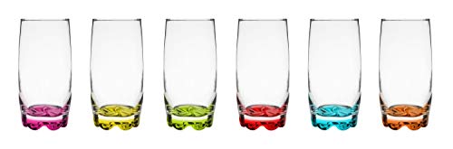 Vasos de cristal de 250 ml, juego de 6 piezas con base de colores, vasos de agua, vasos de zumo, vasos de whisky, Juego de 6 unidades.