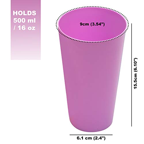 Vasos de Plastico (24 Piezas) - 500 ml Vasos Colores Reutilizables - Set de Vasos de Plástico Duro para Fiestas, Bodas, Acampadas, Playa y Picnic – Aptos para Lavavajillas Estante Alto