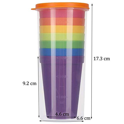 Vasos de plástico, 7 unidades, reutilizables, apilables, vasos de agua (color arcoíris, 7 oz)