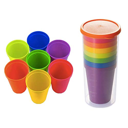 Vasos de plástico, 7 unidades, reutilizables, apilables, vasos de agua (color arcoíris, 7 oz)