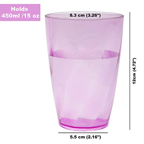 Vasos de Plástico coloreado (Set de 9) - 450 ml Reutilizables Copas de Agua - Vasos de Plástico para Fiestas, Bodas, Camping y Picnic - Estilo Cristal Tazas Set - Apto para Lavavajillas