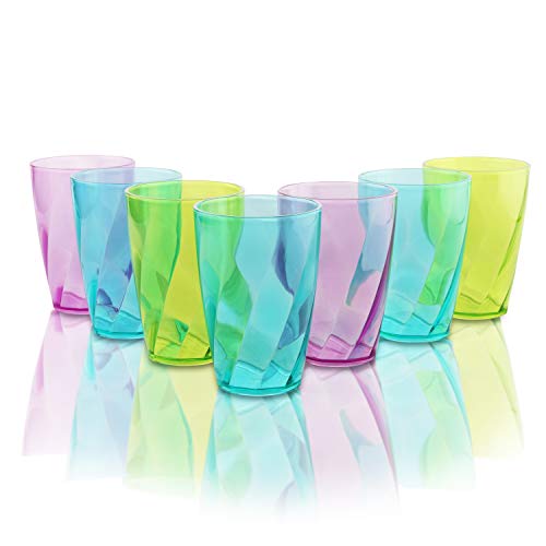 Vasos de Plástico coloreado (Set de 9) - 450 ml Reutilizables Copas de Agua - Vasos de Plástico para Fiestas, Bodas, Camping y Picnic - Estilo Cristal Tazas Set - Apto para Lavavajillas