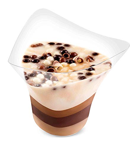 Vasos de postre – 25 unidades/juego de tazas de postre mini cubos de sabor transparente / 4 oz muestras de vidrio contenedores elegantes cuadrados cuencos de plástico desechables