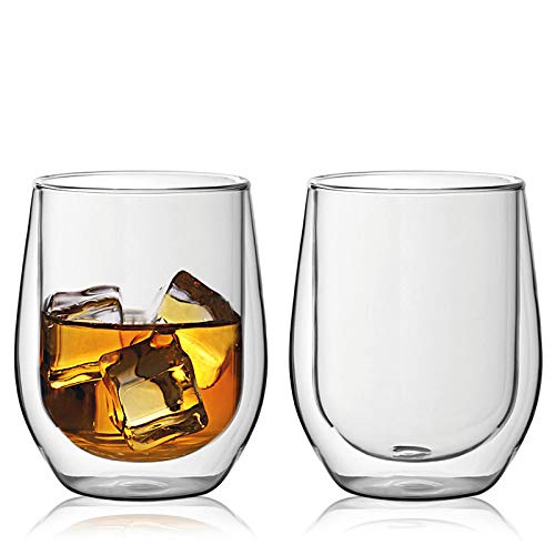 Vasos de whisky de doble pared, vasos de vidrio aislados para bebidas frías o calientes, café, ginebra, ron, whisky, set de regalo