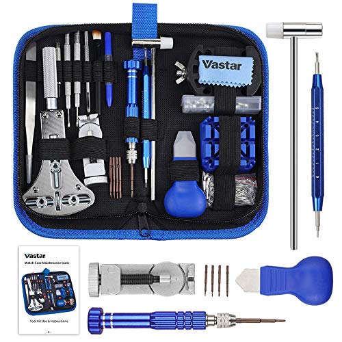 Vastar 177pcs Kit de Reparación de Relojes - Herramientas de Reparación Profesionales para Reloj, Más Completas y Profesionales, con Abridor de Repara Pulsera de Reloj 52mm, Instrucción etc.