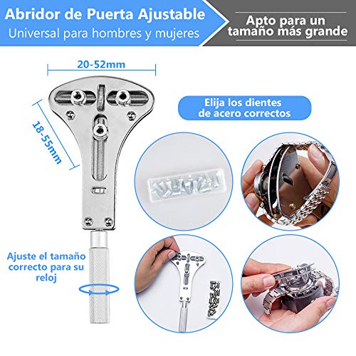 Vastar 177pcs Kit de Reparación de Relojes - Herramientas de Reparación Profesionales para Reloj, Más Completas y Profesionales, con Abridor de Repara Pulsera de Reloj 52mm, Instrucción etc.