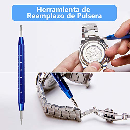 Vastar 177pcs Kit de Reparación de Relojes - Herramientas de Reparación Profesionales para Reloj, Más Completas y Profesionales, con Abridor de Repara Pulsera de Reloj 52mm, Instrucción etc.