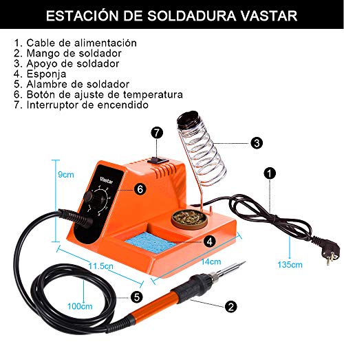 Vastar Estación de Soldadura - Estación de Soldadura Profesional Soldador de Temperatura Regulable Antiestático 60W, 90-480℃