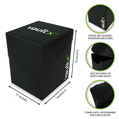 Vault X® Caja Grande de Cartas con 150 Fundas Negras - Tamaño Grande para 100+ Cartas en Fundas - Porta Tarjetas Libre de PVC para TCG (Negro)