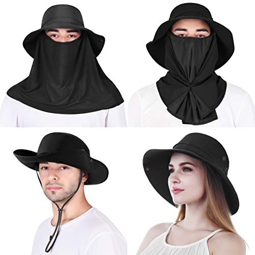 VBIGER Sombrero de Sol Protección UV para el Verano Ala Ancha Pesca Plegable Sombreros con Solapa Extraíble y Malla Transpirable (Negro)