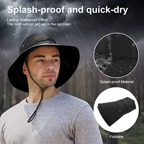 VBIGER Sombrero de Sol Protección UV para el Verano Ala Ancha Pesca Plegable Sombreros con Solapa Extraíble y Malla Transpirable (Negro)