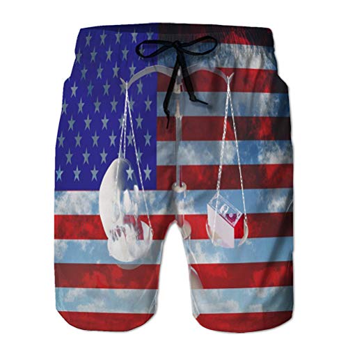 vbndfghjd Shorts de Playa para Hombre Shorts de baño de Secado rápido Balanza Americana Beautiful Happy XL