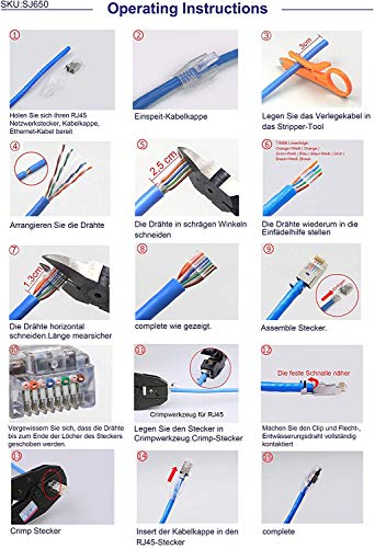 VCE 50 Unidades Conector RJ45 Cat7 Cat6a para Cable de Red Cat7 Cat6a Blindado con Guia y Funda Naranja Chapado en Oro