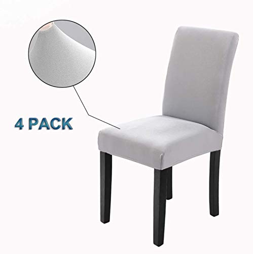 Veakii R Fundas para sillas Pack de 4 Fundas sillas Comedor, Lavable Comedor Asiento Cubre para el Comedor casero Modern Bouquet de la Boda, Hotel, Decor Restaurante（Gris Claro）