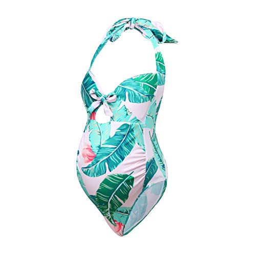 VECDY Bikini Premama Verano, Moda Suave Bañadores Premama Mujer Traje De Baño Maternidad De Liga con Estampado De Hojas Embarazo Ajustable Monokini Conjuntos Natación Verano （Multicolor，M）