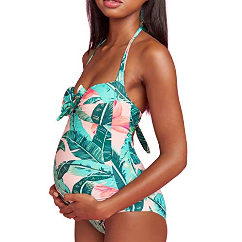 VECDY Bikini Premama Verano, Moda Suave Bañadores Premama Mujer Traje De Baño Maternidad De Liga con Estampado De Hojas Embarazo Ajustable Monokini Conjuntos Natación Verano （Multicolor，M）