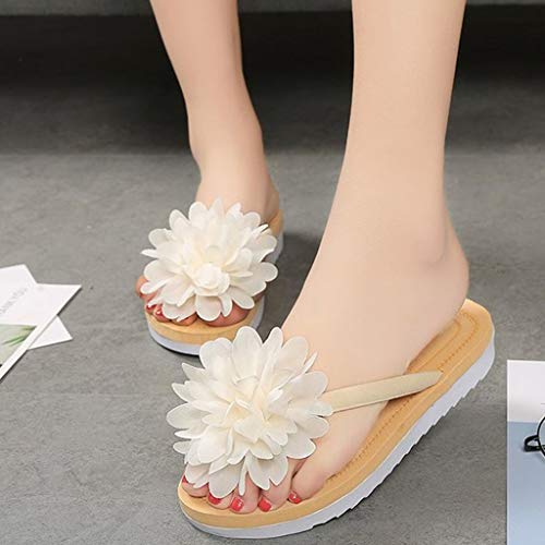 VECDY Zapatillas Mujer Zapatos Con Cordones Para Mujeres, Primavera Flores Grandes, Fondo Plano, Zapatos De Playa, Sandalias Y Chanclas Suave Zapatos De Playa Verano Popular 2019 Casuales(Beige,EU=40)