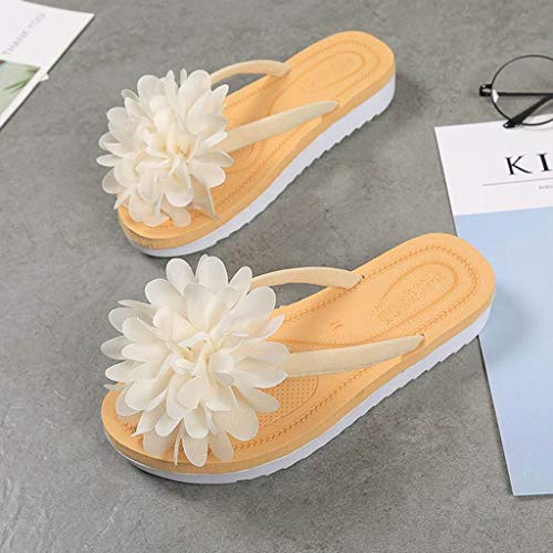 VECDY Zapatillas Mujer Zapatos Con Cordones Para Mujeres, Primavera Flores Grandes, Fondo Plano, Zapatos De Playa, Sandalias Y Chanclas Suave Zapatos De Playa Verano Popular 2019 Casuales(Beige,EU=40)