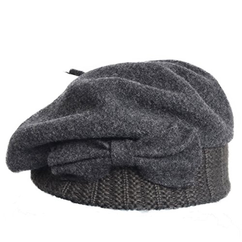 VECRY Mujer Boina 100% Lana Vestido Beanie Invierno Sombrero (Gris)