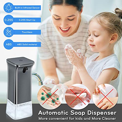 VEEAPE Dispensador de jabón automático, 350ml Sensor Infrarrojo Sin Contacto Dispensador de Jabón de Espuma con 2 Volúmenes de Espuma Ajustables para Baño Cocina Aseo Oficina Hotel(Plata)