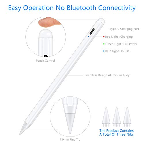 VEEAPE Stylus Pen para iPad, Palm Rejection, lápiz electrónico de Alta precisión con función de detección de inclinación para iPad 6, iPad 7, iPad Mini 5, iPad Air 3, iPad Pro, Compatible Desde 2018