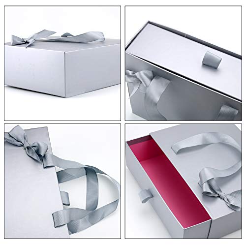 VEESUN Cajas de Regalo, 3pcs Grandes Cajón Cartón Bolsas de Regalo Caja de Papel Kraft con Manejar, Papel de Regalo para Aniversario Boda Fiesta Comunion Navidad San Valentín Año Nuevo, Gris