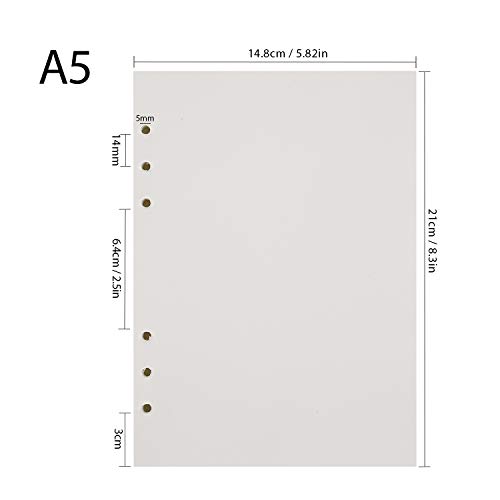 VEESUN Recambios de Blanco Papel de 6 Agujeros A5 para Insertos de Cuadernos Diarios, 21 x 14,8 cm, 120 Hojas