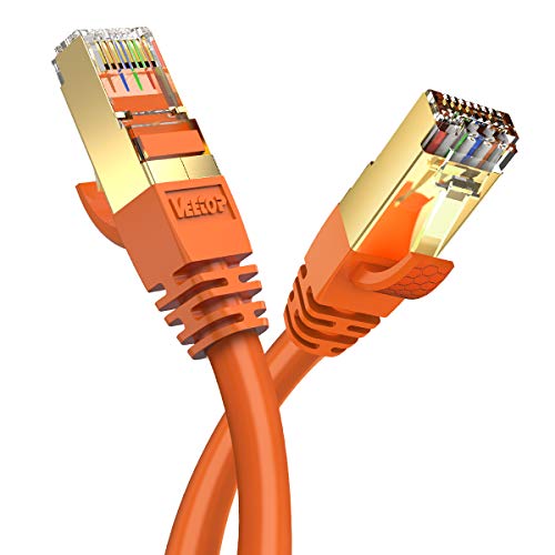 Veetop Cable Ethernet Cat 8 de Red con Conectores rj45 Oro para 40 Gigabit Internet Lan Plano 1m Naranja