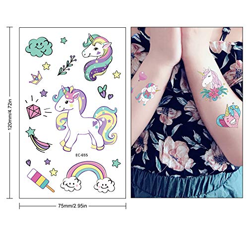 VEGCOO 15 Hojas Tatuajes Temporales Pegatinas Para Niños Niñas Sirena Unicornio Dibujos Animados Falso Pegatinas de Tatuaje para Niños Infantiles Regalo de Fiesta de Cumpleaños (Style 2)