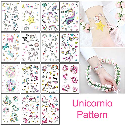 VEGCOO 15 Hojas Tatuajes Temporales Pegatinas Para Niños Niñas Sirena Unicornio Dibujos Animados Falso Pegatinas de Tatuaje para Niños Infantiles Regalo de Fiesta de Cumpleaños (Style 2)