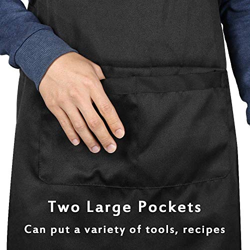 Vegena Delantales Impermeables Ajustables del Cocinero con 2 Bolsillo Cocina Delantale para Las Mujeres Hombres Unisexo, Delantal Chefs Cocina para Cocinar/Hornear/Barbacoa (Negro)