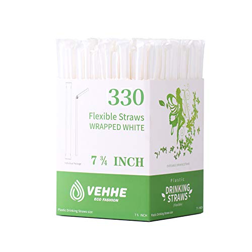 VEHHE Pajitas de Plástico, 330 Pajitas Flexibles Desechables Empaquetadas Individualmente, Pajitas Transparentes Estilo Restaurante sin BPA, Utilizadas para Fiestas Cumpleaños Bodas Bares y Familias