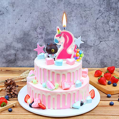 Velas de Cumpleaños Diseño Unicornio de 9cm, Adecuadas para fiesta de Cumpleaños para Niños Niñas Color Rosa blanca Numero 4