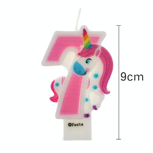 Velas de Cumpleaños Diseño Unicornio de 9cm, Adecuadas para fiesta de Cumpleaños para Niños Niñas Color Rosa blanca Numero 7