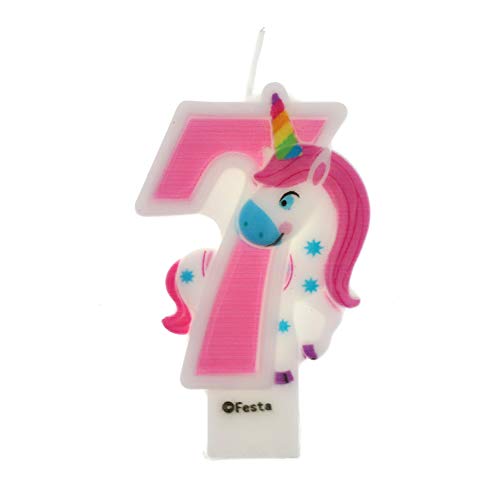 Velas de Cumpleaños Diseño Unicornio de 9cm, Adecuadas para fiesta de Cumpleaños para Niños Niñas Color Rosa blanca Numero 7