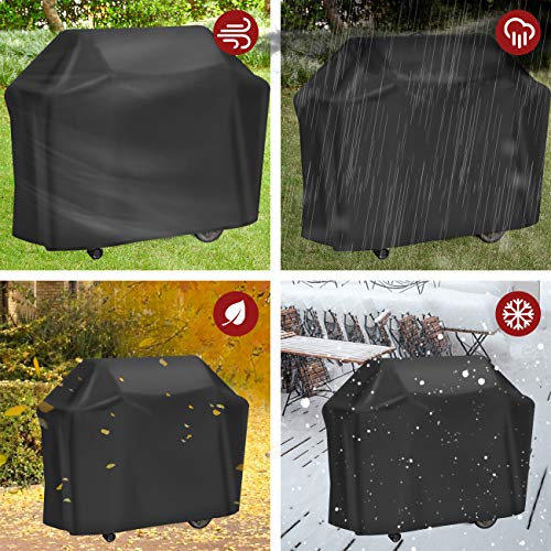 Velway Funda para Barbacoa Impermeable, Cubierta BBQ de Parrilla 210D Oxford Protector, Anti-Viento/Anti-Polvo/Anti-Humedad, Resistente al Desgarro/Agua/Lluvia/Nieve/Sol, 147x61x117cm Negro