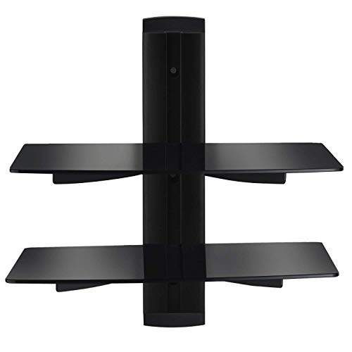 Vemount Soporte de Pared 2 x Estantes para Reproductores, receptores, BLU-Ray, Consolas, DVD,TV Accesorios en Cristal Templado Negro