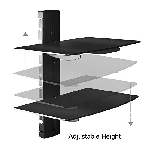 Vemount Soporte de Pared 2 x Estantes para Reproductores, receptores, BLU-Ray, Consolas, DVD,TV Accesorios en Cristal Templado Negro