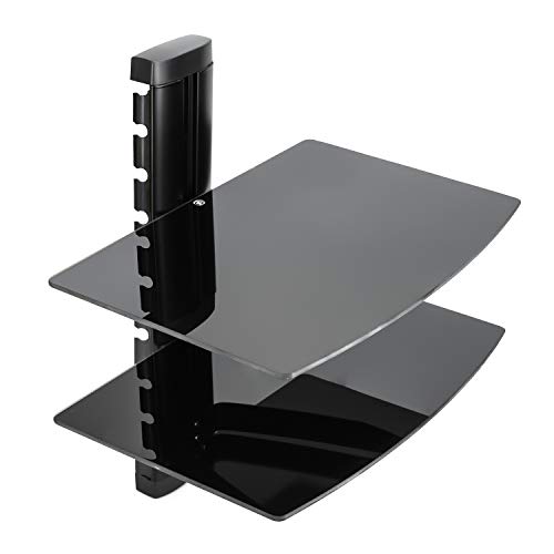 Vemount Soporte de Pared 2 x Estantes para Reproductores, receptores, BLU-Ray, Consolas, DVD,TV Accesorios en Cristal Templado Negro