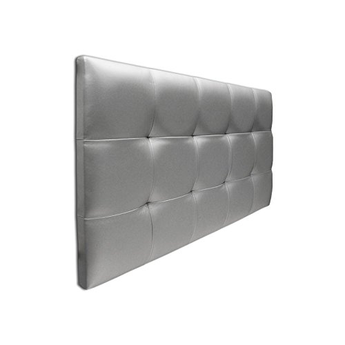 Ventadecolchones - Cabecero de Cama Tapizado Acolchado de Dormitorio en Polipiel con capitoné Modelo Tablet Plata y Medidas 151 x 70 cm para Camas de 135 ó 150