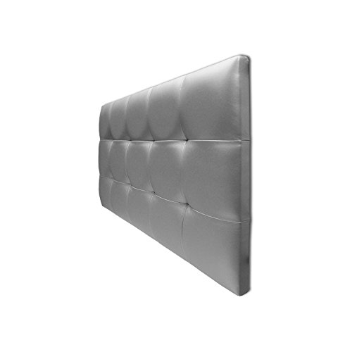 Ventadecolchones - Cabecero de Cama Tapizado Acolchado de Dormitorio en Polipiel con capitoné Modelo Tablet Plata y Medidas 151 x 70 cm para Camas de 135 ó 150